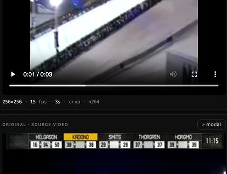 A video player scrubbed to a specific moment, linked from the timeline